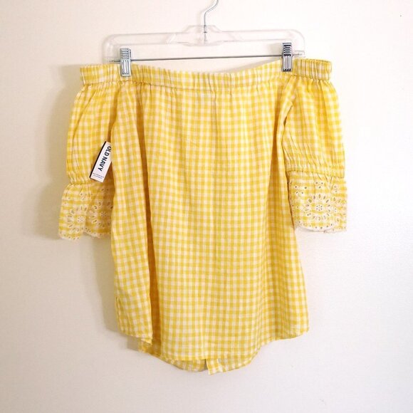 Lot of 2 New Old Navy Cotton Gingham Off The Shoulder/Boho Shoulder Tie Tops - Picture 3 of 9